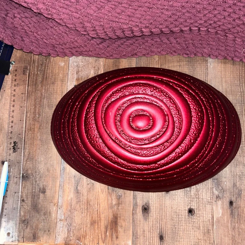 Ruby Red Art Glass Oval Bowl Bubble Swirl Textured Centerpiece 12 Inch